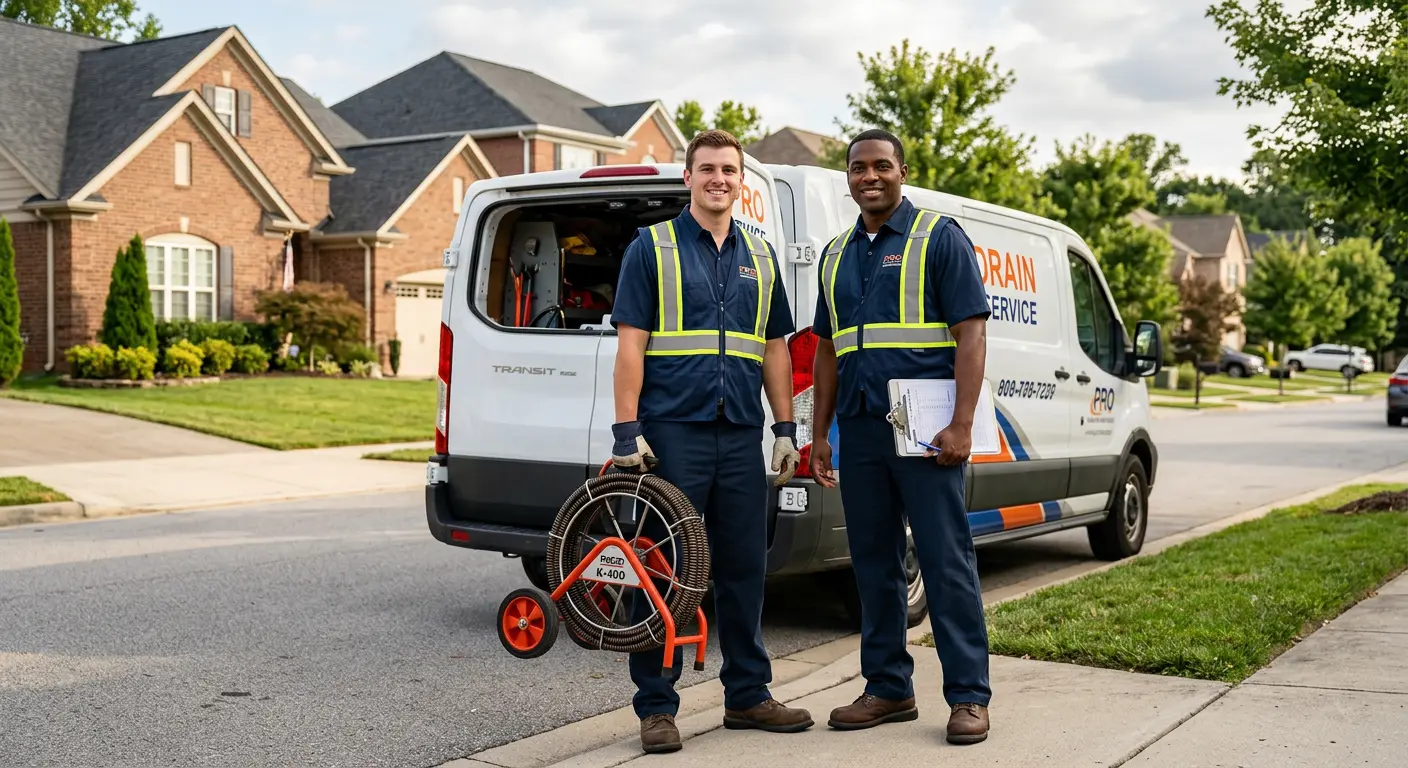 Sewer and drain service team with equipment ready for work in Maple Shade